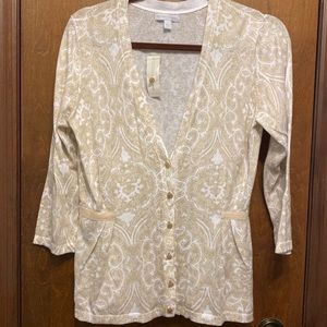 Lightweight Cardigan. Beige &White. Size Medium